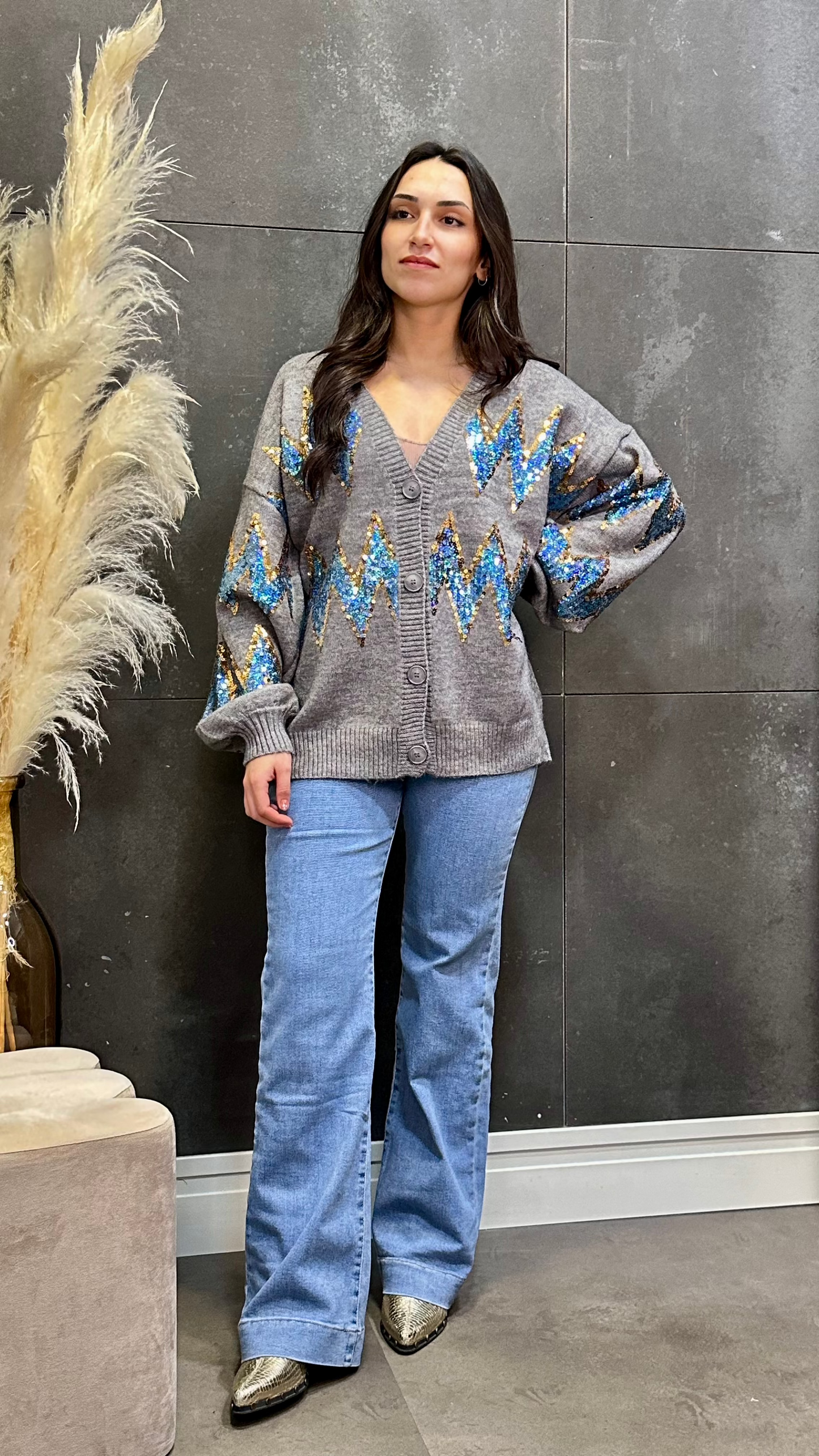 Cardigan Cenefa Gris