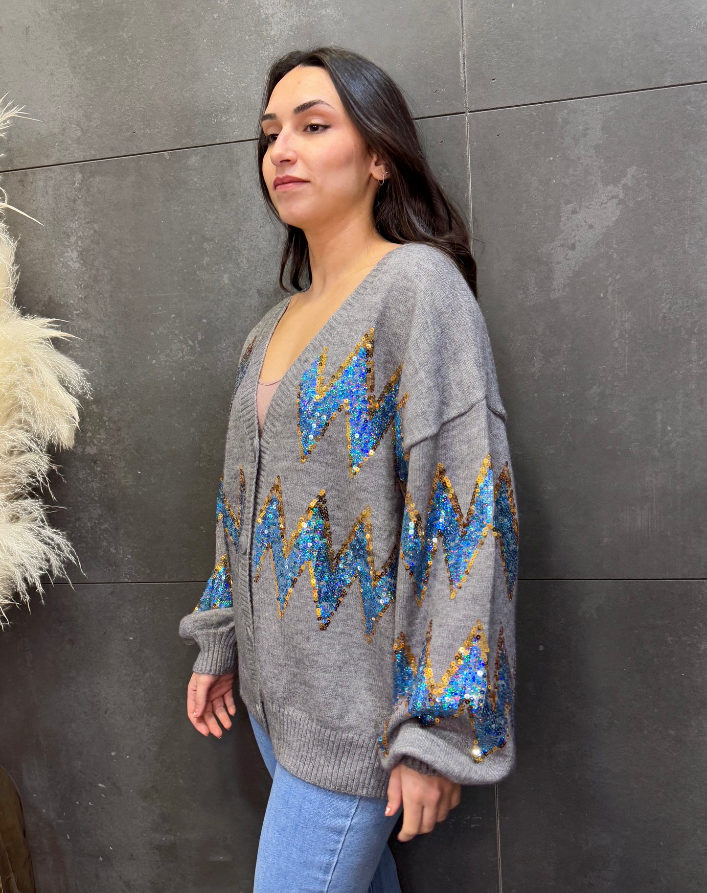 Cardigan Cenefa Gris