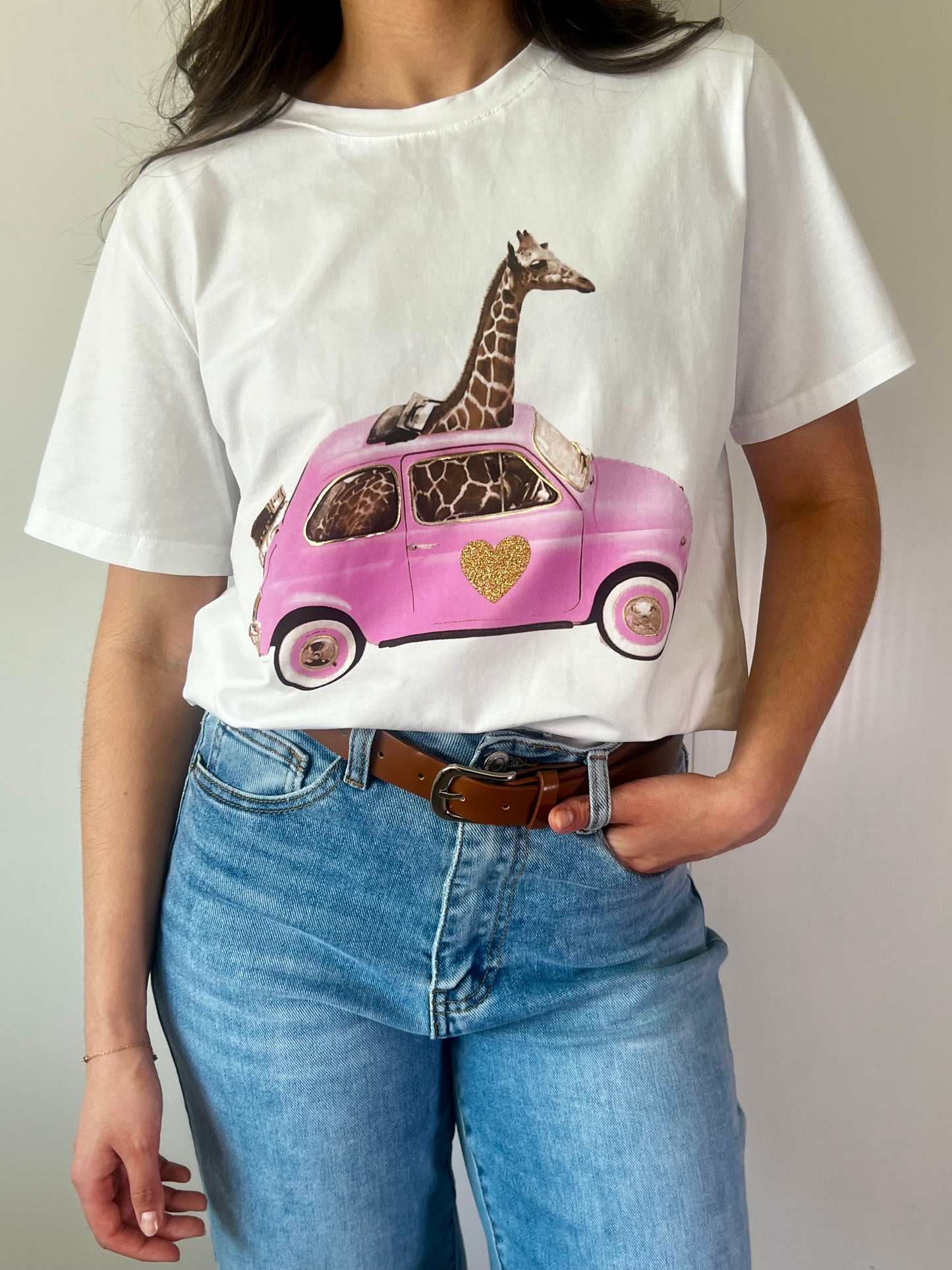 Camiseta jirafa rosa