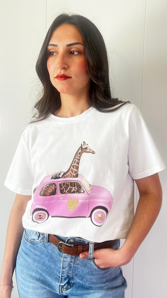 Camiseta jirafa rosa