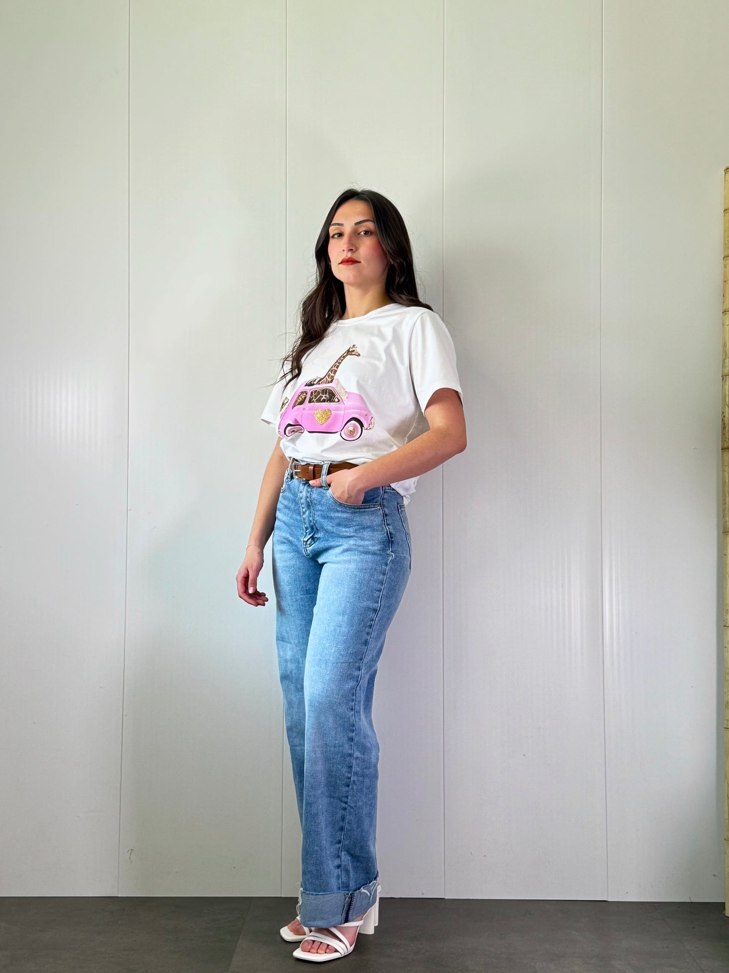 Camiseta jirafa rosa