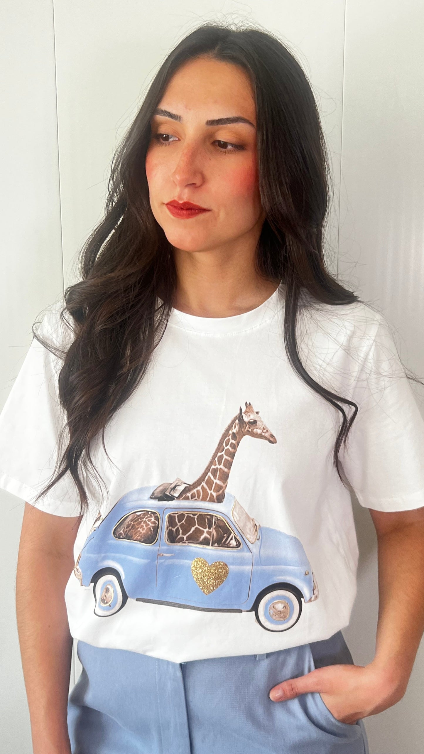 Camiseta jirafa azul